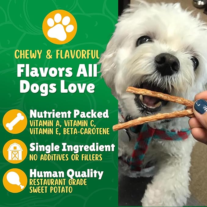 Lucky Premium Treats Sweet Potato Straws Dog Treats – Chewy Single Ingredient Treats Made in The USA – 7 oz Jar