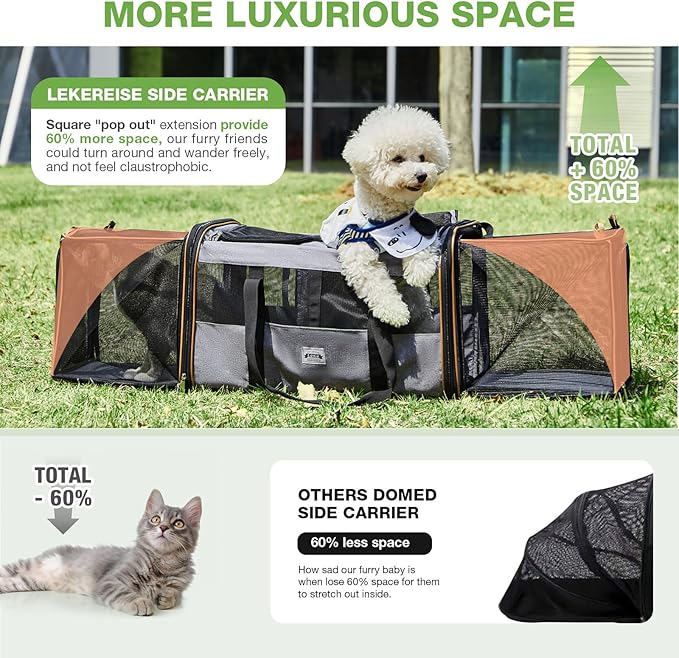 Lekereise Cat Dog Carrier with Wheels for 2 Cats, Expandable Double Cat Carrier with Wheels, Large Rolling Pet Carrier for 1 Large Cat/Dog or 2 Medium Cats, Wheeled Pet Carrier with Telescopic Handle