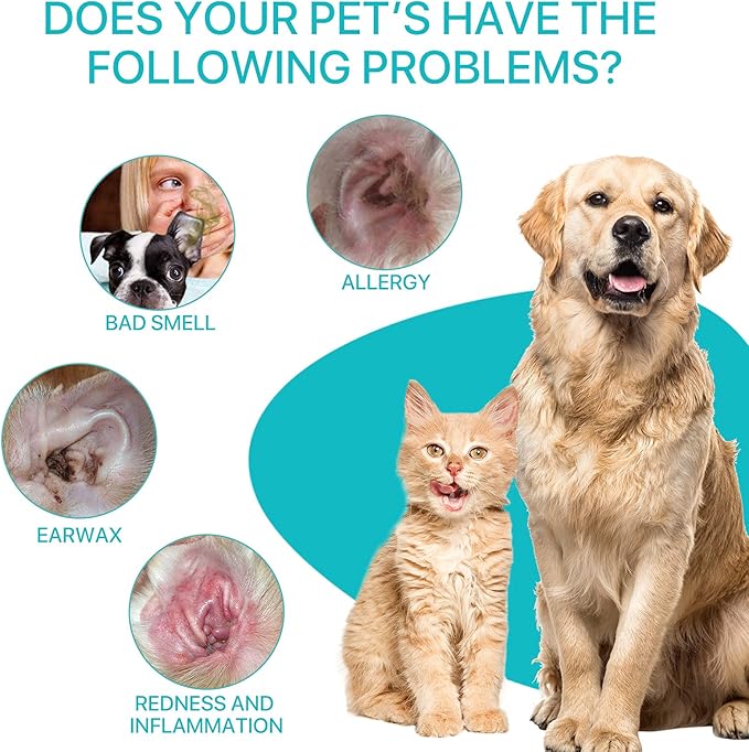 Removal Ear Powder for Pets, Dog Ear Cleaner, Removes Irritation, Itching and Infection, Reduce Ear Scratching and Head Shaking, Pets Ear Infection Treatment, Cleans & Remove Odors