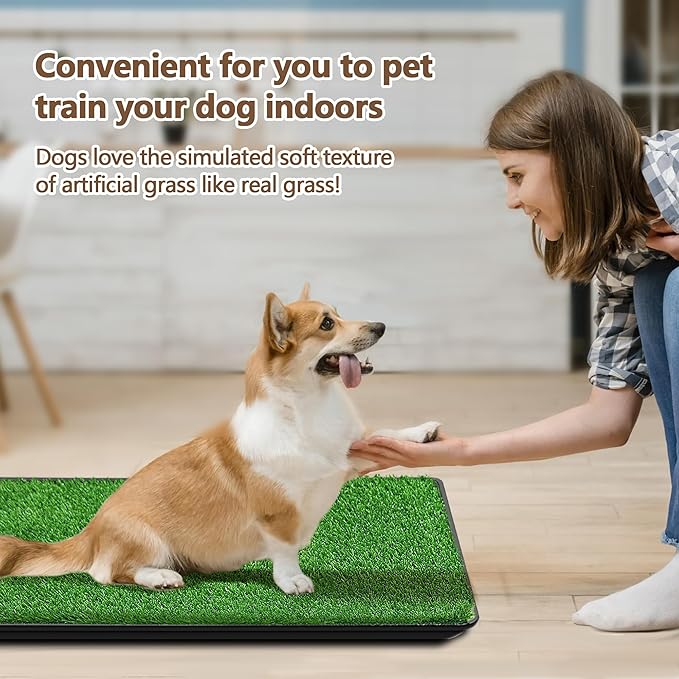 Dog Grass Pad with Tray, Dog Potty Grass for Puppy Training, Artificial Fake Grass for Dogs to Pee on Indoor Outdoor