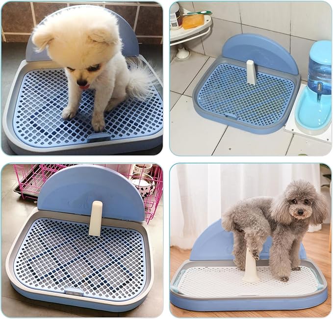 PINVNBY Dog Potty Toilet with Wall Column, Indoor Pet Dog Training Toilet Potty Tray, Portable Training Pee Pads Holder, Removable Mesh Dog Litter Box for Dogs (18.11 x 14.76 inches, M)