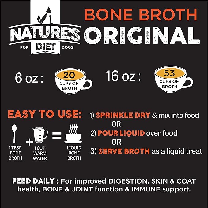 Nature's Diet Pet Bone Broth Protein Powder with Pumpkin, Fish Oil and Turmeric (Chicken, 16 oz = 159 Servings)