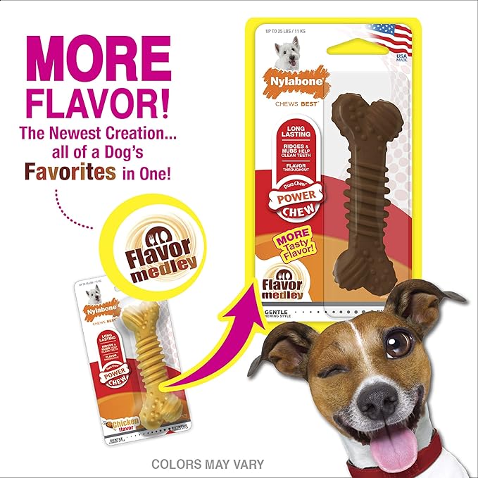 Nylabone Power Chew Textured Bone Chew Toy, Dog Toys for Aggressive Chewers, Flavor Medley, Small/Regular (1 Count)