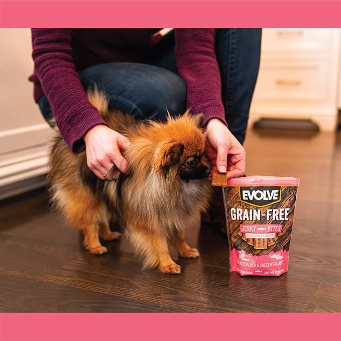 Evolve Grain Free Salmon and Sweet Potato Jerky Bites Dog Treats
