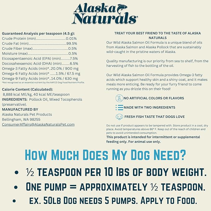 Sustainable Wild Alaskan Fish Oil for Dogs Skin and Coat – EPA + DHA Omega 3 Oil - Fatty Acids Dog Supplements - Support Fur Coat and Brain Health - Natural Liquid Food Topper for Pets – 15.5 oz. Pump