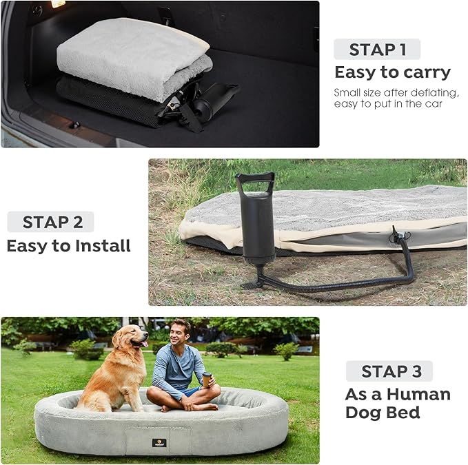 Veehoo Inflatable Human Dog Bed, Giant Human Sized Dog Bed, Soft Fur Oval Nap Bean Bag Bed for Adults, Kids and Pets, Multifunctional Extra Large Pet Bed for Indoor and Outdoor, Medium, CWW2403