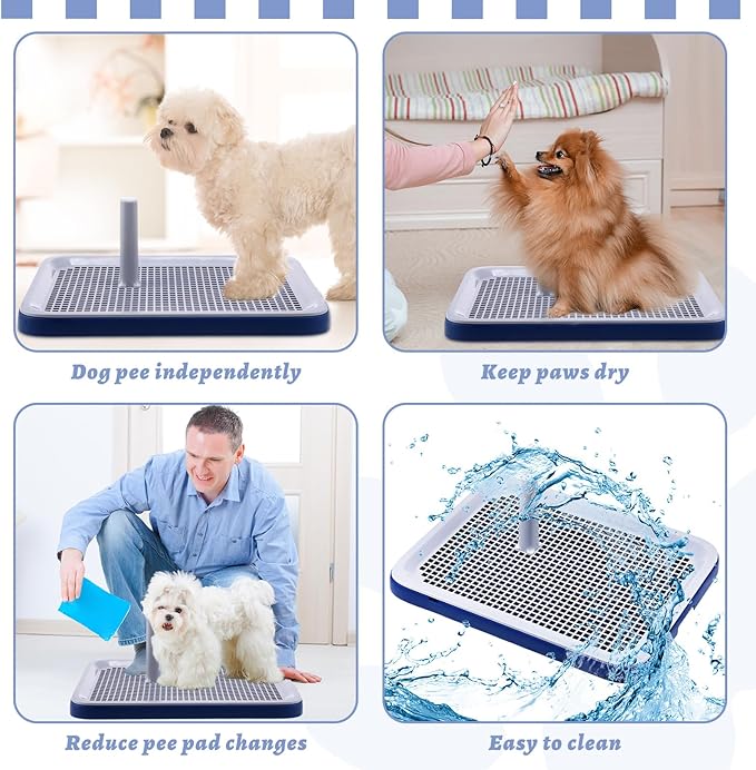 2 Pack Dog Potty Training Tray, Pee Pad Holder, Easy to Clean Puppy Pad Holder Tray with Diversion Column Nonslip Dog Pad Holders Heighten Dog Litter Box for Small Medium Pet (20"x14"x2")