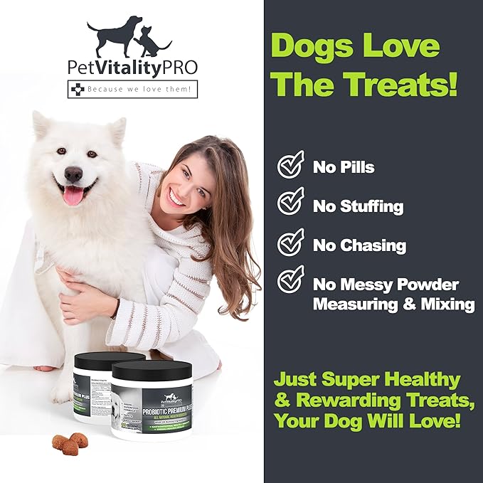 Probiotics for Dogs with Natural Digestive Enzymes ● 4 Bill CFUs/2 Soft Chews ● Dog Diarrhea Upset Stomach Yeast Gas Bad Breath Immunity Allergies Skin Itching Hot Spots ● 60 Count