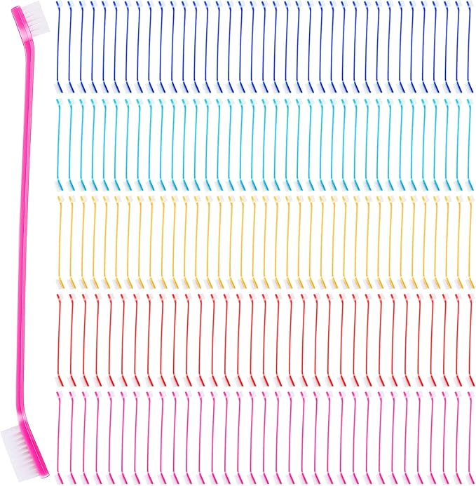 Nuenen 150 Pcs Dog Toothbrush Dual Headed Dental Brushes Puppy Tooth Brushing Kit Long Handle Dog Tooth Brush for Large and Small Dogs Cats Most Pets Teeth Cleaning Oral Care Supplies (Vibrant Color)