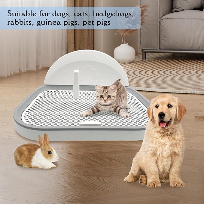 Hamiledyi Dog Toilet Dog Potty Pet Indoor Potty Indoor Potty Training Tray Simulated Wall Dog Toilet Portable Indoor Removable Dog Toilet with Removable Grille for Small and Medium Dogs (Off-white)
