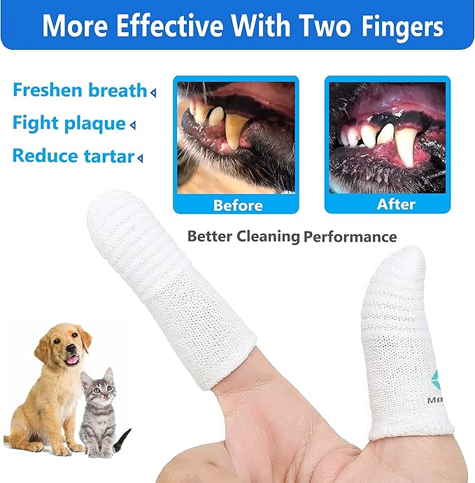 Pet Toothbrush for Small to Large Dogs Cats,Soft High Grade Finger Toothbrush,Teeth Oral Cleaning,Dental Care, 1 Set for Two Fingers White (5)