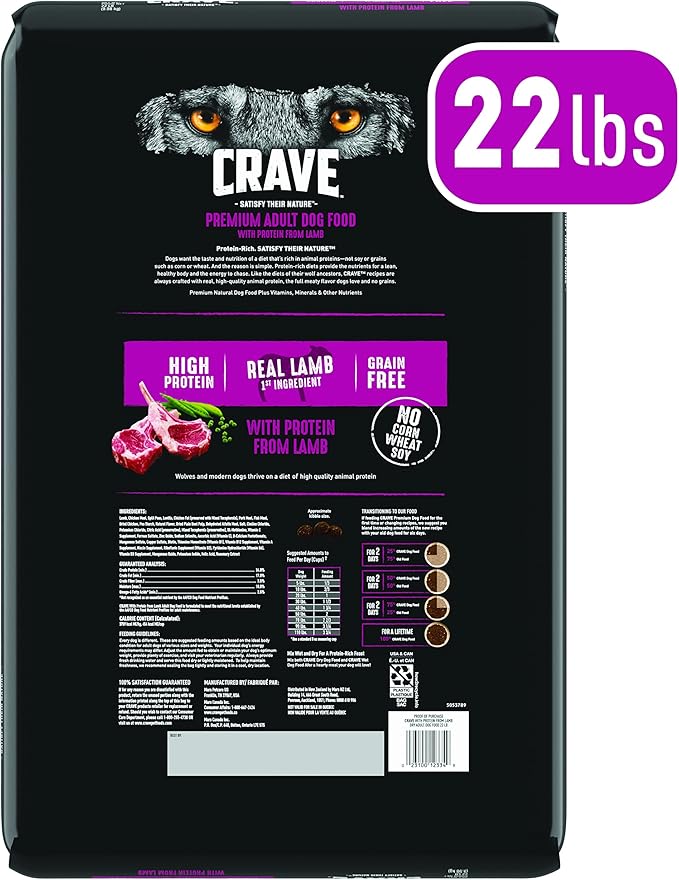 CRAVE Grain Free High Protein Adult Dry Dog Food with Lamb, 22 lb. Bag