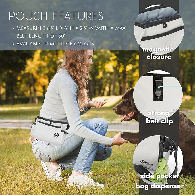 Dog Treat Pouches for Pet Training - Custom Design - Dog Treat Bag for Dog Training & Behavior Aids - Fanny Pack for Dog Walking Bag - Puppy Training Treat Pouch & Snacks Bag Pouch (Grey)