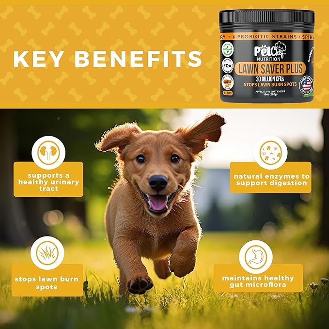 Pet Chef Lawn Saver Dog Treats - Powerful Dog Urine Neutralizer for Lawn, Grass Saver Soft Chews, Prevents Lawn Burn from Dog Urine, Green Grass Dog Chews for Healthy Lawns