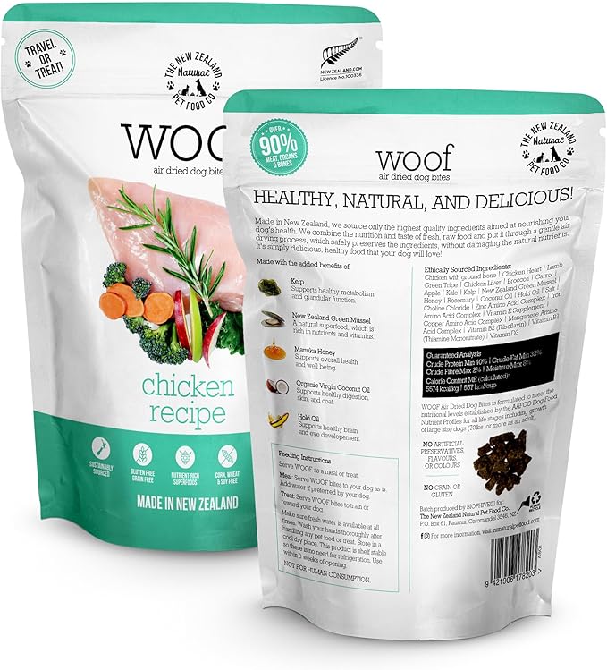 Woof - Air Dried Dog Food, Dog Food Toppers for Dry Food, High Protein, Natural Dog Food, Limited Ingredient Recipe Dry Dog Food, Chicken, 3.5 oz