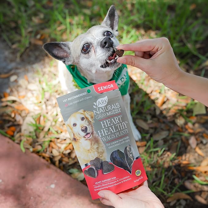 Ark Naturals Gray Muzzle Heart Healthy Wags Plenty Dog Chews, Vet Recommended for Senior Dogs to Support Heart Muscle, Blood Pressure and Circulation, Natural Ingredients, 60 Count
