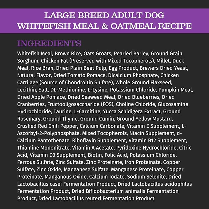 Blackwood Pet Food 22403 Adult Dog, Large Breed, Whitefish Meal & Oatmeal Recipe, 30Lb.