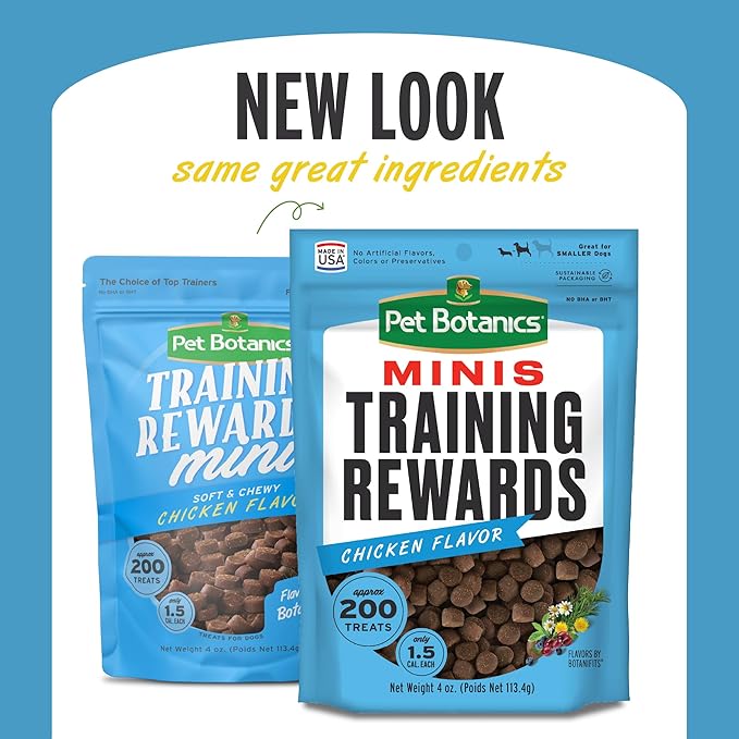Pet Botanics 4 oz. Pouch Training Rewards Mini Soft & Chewy, Chicken Flavor, with 200 Treats Per Bag, The Choice of Top Trainers