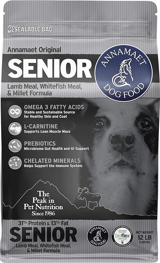 Annamaet Original Senior Dry Dog Food, (Lamb, Whitefish & Millet), 12-lb Bag