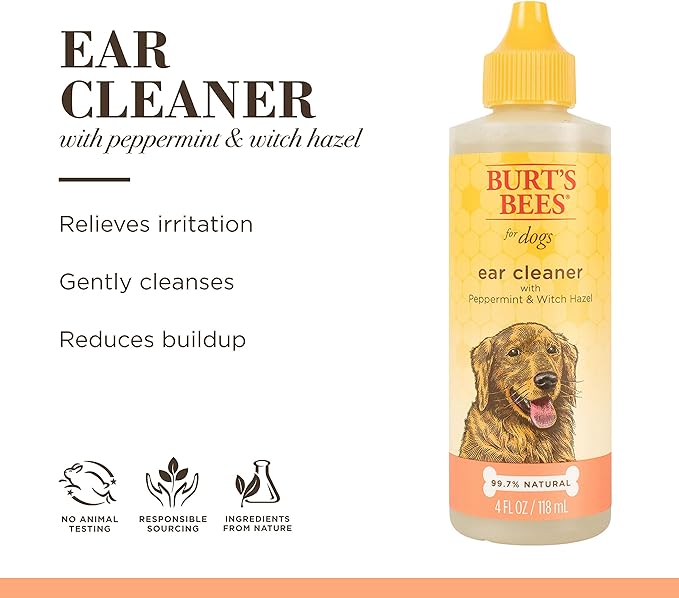 Burt's Bees for Pets Naturally Derived Ear Cleaner with Peppermint and Witch Hazel - Effective & Gentle Dog Ear Cleaning Solution for All Dogs And Puppies - Made in USA, 4 Oz - 2 Pack