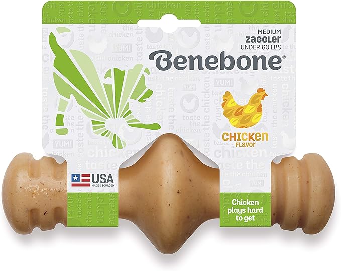 Benebone Zaggler Rolling Dog Chew Toy for Aggressive Chewers, Real Chicken, Made in USA, Medium