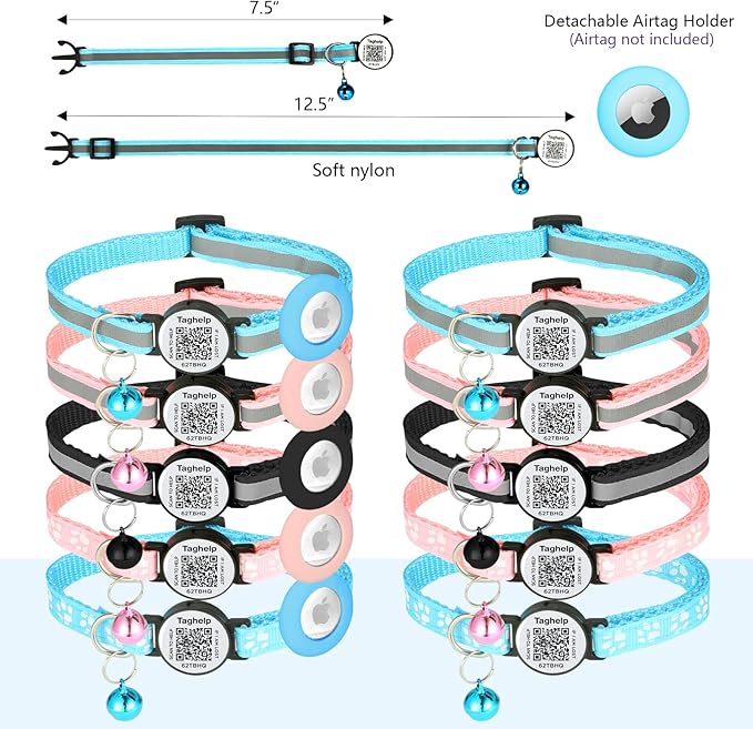 Reflective Kitten Collars with Bell,Cat Collar Breakaway with QR Code Name Tag, Cat ID Tag Personalized, Ultra-Durable, Adjustable, Fits Most Girl Boy Small Large Cats (Pink Reflective)