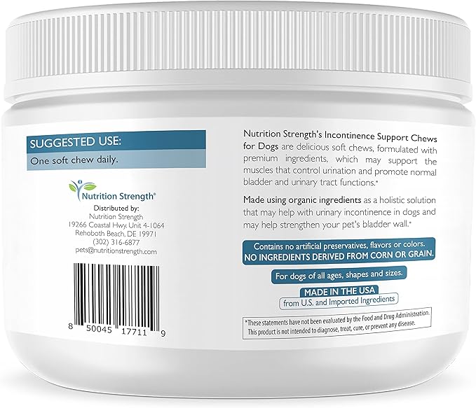 Dog Incontinence Support, Extra Strength Supplement for Dog Bladder Health, Organic Support for Dogs Leaking Urine, Promotes Dog Bladder Control, 30 Soft Chews