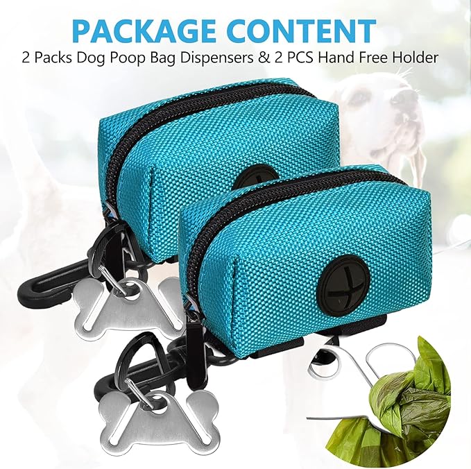 2Packs Dog Poop Bag Holder for Leash Attachment Dog Poop Bag Dispenser Dog Waste Bag Dispensers for Leash Accessory Dog Poop Bag Holders Fits Dog Leash Include Hand Free Holder Metal Carriers, Green