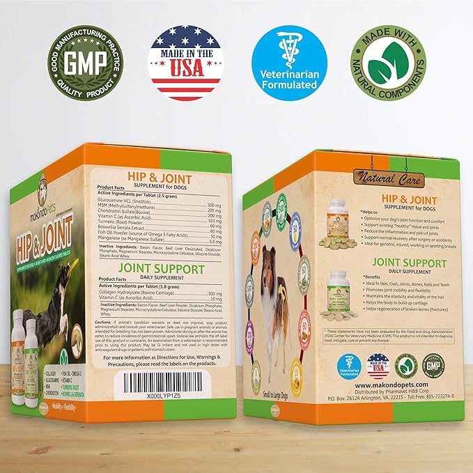 Hip and Joint Supplement for Dogs with Chondroitin, Collagen for Dogs, Turmeric, Boswellia, Dog Glucosamine for Dogs & MSM - Dog Arthritis Supplement. Extend Dog Joint Supplement Large Breed and Small