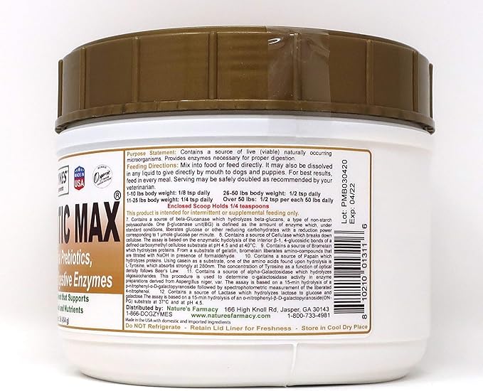 Dogzymes Probiotic Max -10 billion CFU's Probiotics, Prebiotics, Digestive Enzymes - Relieves Diarrhea, Upset Stomach, Constipation, Gas, Allergy, Immunity & Overall Health (1 pound)