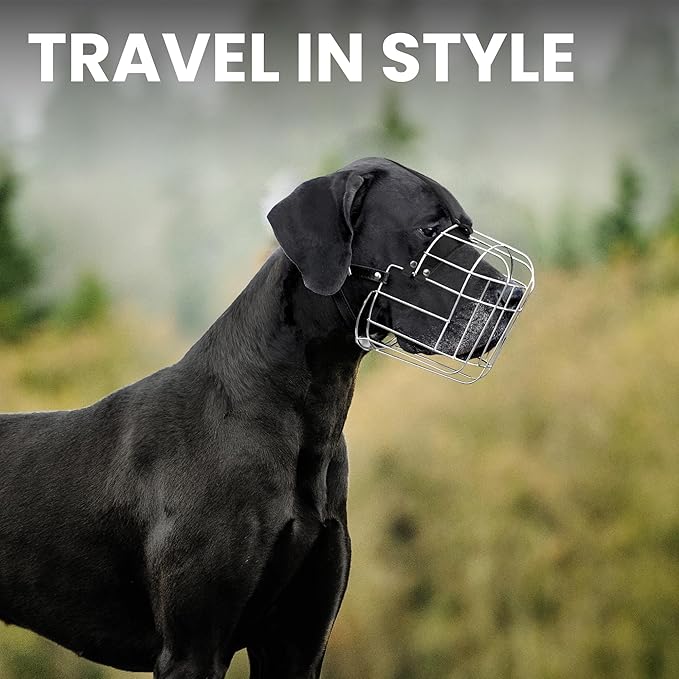 BRONZEDOG Metal Dog Muzzle Wire Basket Great Dane Mastiff Saint Bernard Mask with Leather Straps Muzzles for Extra Large Dog (XL)
