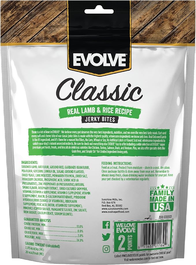 Evolve Classic Lamb & Brown Rice Jerky Bites Soft Dog Treats | 12 oz