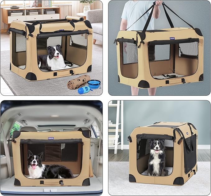 Portable Dog Crate, Collapsible Dog Travel Crate 32x23x23 with Soft Blanket Foldable Bowl and a Poop Bag with Dispenser for Medium & Large Dogs