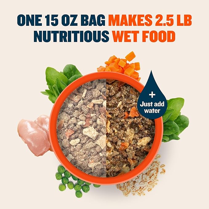 Bully Max Instant Fresh Wet Dog Food - Nutrient-Rich Dehydrated Raw Dog Food with Natural Chicken Recipe - 10 Bags of 15 oz Pouches, Wet Dog Food Alternative - Makes 25 lbs. of Wet Food