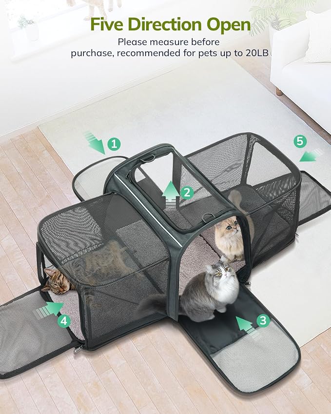 Morpilot Cat Carrier with Wheels - Cat Carrier Soft & Expandable, Rolling Dog & Cat Carrier for Medium Cats and Dogs Under 15LBS, Pet Carrier with Wheels on Upgraded Wheels and Telescopic Handle