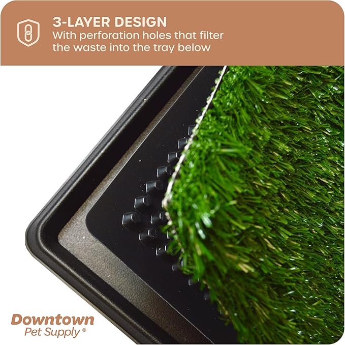 Downtown Pet Supply Dog Grass Pad with Tray, 20 x 30 - Outdoor and Indoor Potty System for Dogs with Replaceable Synthetic Grass Pee Turf - Portable and Waterproof Turf Dog Potty