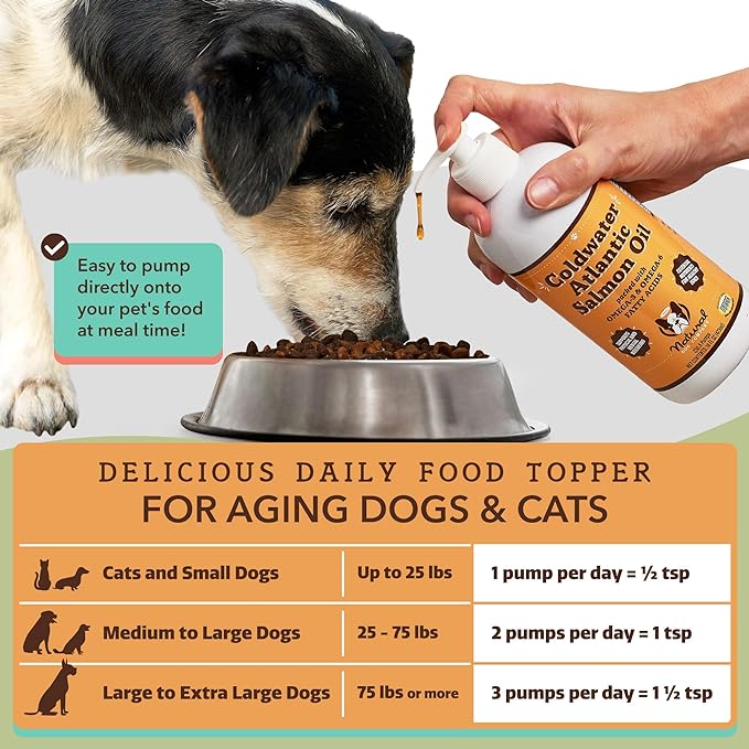 Natural Dog Company Coldwater Atlantic Salmon Oil for Dogs (16oz) - Senior Dog Fish Oil Supplement with Omega 3, Easy to digest for Senior Dog Fish Oil, Liquid Dog fish oil Joint Support Supplement