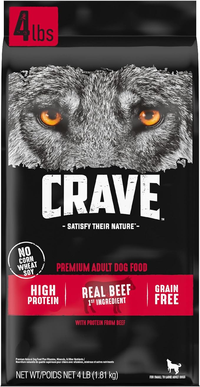 CRAVE Grain Free High Protein Adult Dry Dog Food, Beef, 4 lb. Bag