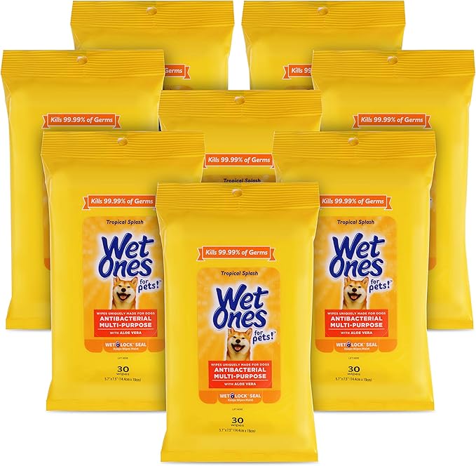 Wet Ones for Pets Multi-Purpose Dog Wipes with Aloe Vera, 30 count - 8 pack | Dog Wipes for All Dogs in Tropical Splash Scent, Wet Ones Wipes with Wet Lock Seal