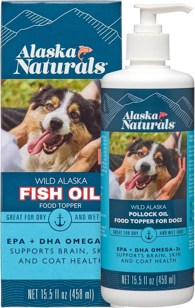 Sustainable Wild Alaskan Fish Oil for Dogs Skin and Coat – EPA + DHA Omega 3 Oil - Fatty Acids Dog Supplements - Support Fur Coat and Brain Health - Natural Liquid Food Topper for Pets – 15.5 oz. Pump