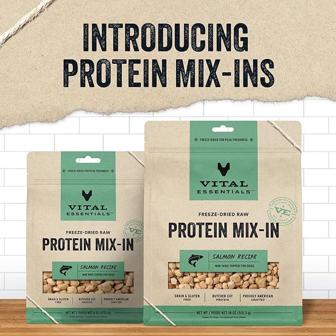 Vital Essentials Freeze Dried Raw Protein Mix-in Dog Food Topper, Salmon Mini Nibs Topper for Dogs, 18 oz