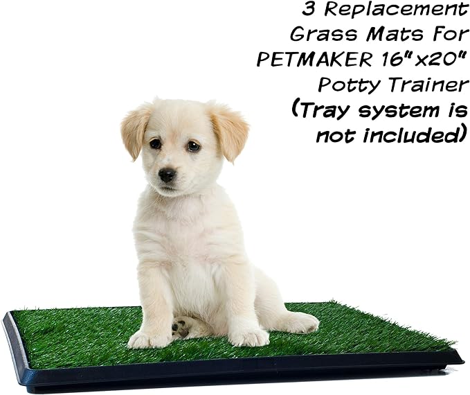 Pee Pads for Dogs - Set of Three 18.5x14-Inch Replacement Turf Grass Mats for Potty Training - Dog Housebreaking Supplies for Small Pets by PETMAKER