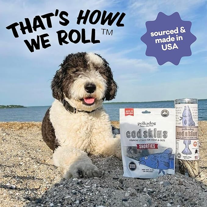 Polkadog Crunchy Cod Skins Dog Sticks - Cod Skins Treats for Dogs - All-Natural Pet, Dog Treats - Savory, Healthy Fish-Skin Puppy Treat - Alaskan Treats for Pets - 2 lb.