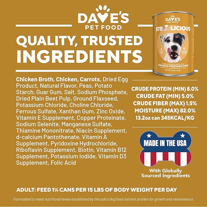 Dave's Pet Food Grain Free Wet Dog Food (Chicken & Vegetable in Gravy), Made in USA Naturally Healthy Canned Dog Food, Added Vitamins & Minerals, Wheat & Gluten-Free, 13.2 oz Cans (Case of 12)
