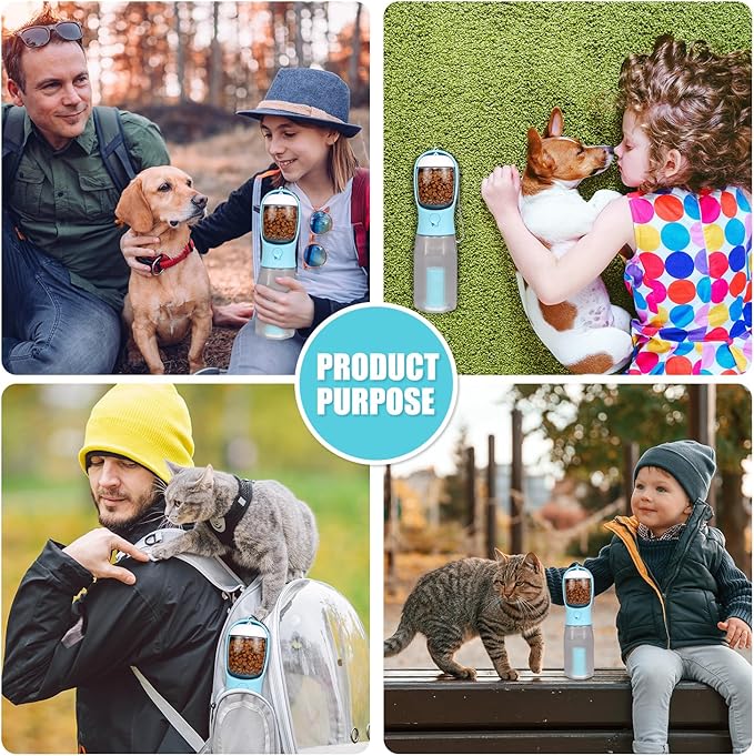 3 in1 Dog Outdoor Water Bottle,Portable Pet Water Bottle with Food Container, Leak Proof Dog Travel Water Bottle,Dog Poop Bags,Dog Water Dispenser for Outdoor Walking,Hiking,Travel.