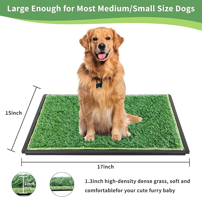 Grass Pad for Dogs,17”x25” Dog Grass Pad with Tray,Indoor&Outdoor Dog Potty Tray,Perfect Training Pet Portable Potty,Washable Puppy Pee Pad for Puppy Training Apartment,Balcony and Apartment Use