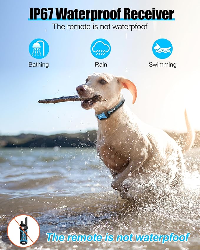 Dog Shock Collar - 4000Ft Waterproof Dog Training Collar with Remote for 5-120lbs Small Medium Large Dogs, 3 Channels, Rechargeable E Collars with Beep Vibration Safe Shock Modes (Blue)