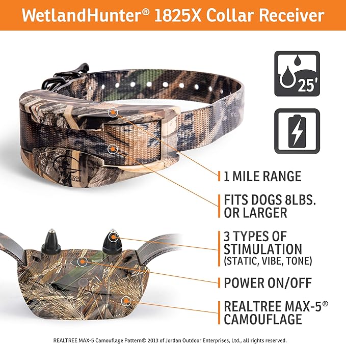 SportDOG Brand WetlandHunter 1825X Camouflage Remote Trainer - Rechargeable Dog Training Collar with Shock, Vibrate, and Tone - 1 Mile Range - SD-1825XCAMO