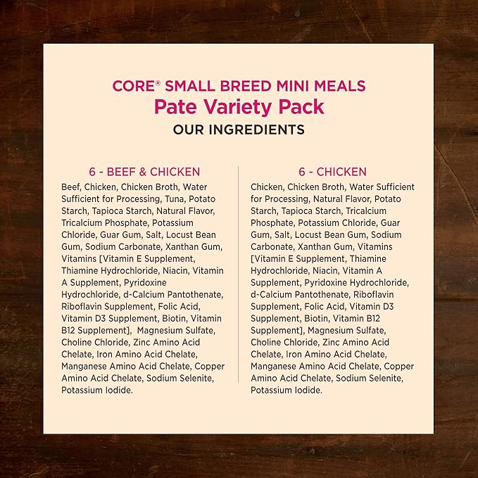 Wellness CORE Natural Grain Free Small Breed Mini Meals Pate Variety Pack, 3-Ounce (Pack of 12)