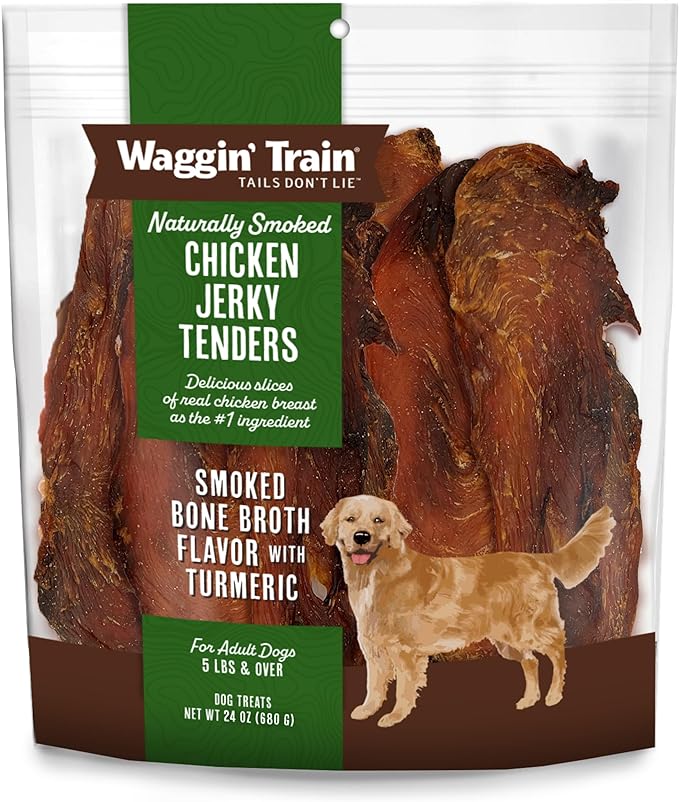 Waggin' Train Smoked Chicken Jerky Tenders with Turmeric and Bone Broth for Dogs - 24 oz. Pouch - Grain Free, High Protein, Limited Ingredient Dog Treat